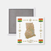 Ghana Map + Flags Magnet Magneet (Voorkant / Achterkant)