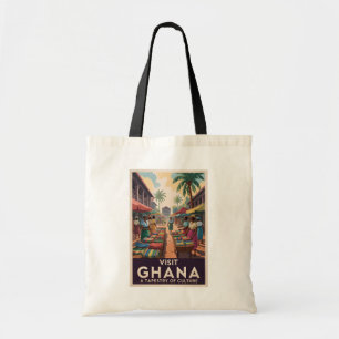 Ghana Market Illustration Travel Art Vintage Tote Bag