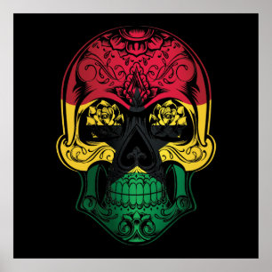 Ghana Skull en Rozen vlag Poster