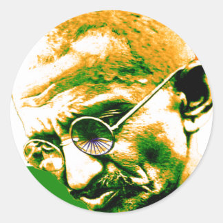 Ghandi in sinaasappel groen en wit met vlag ronde sticker