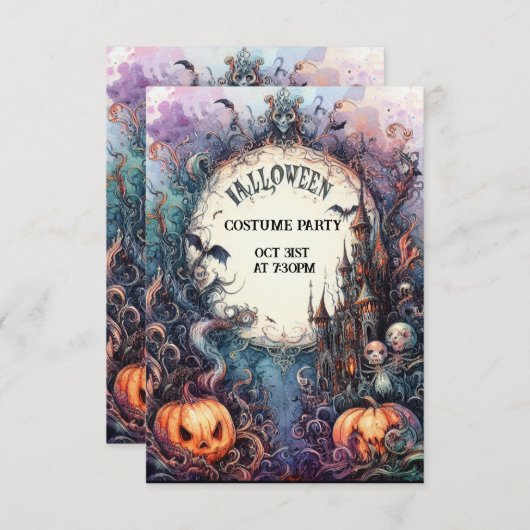 Ghavely Gathering: Halloweenuitnodiging op maat Kaart (Voorkant / Achterkant)