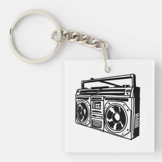 Ghetto Blaster 80's 90's Hip Rap T-Shirt Sleutelhanger (Voorkant)