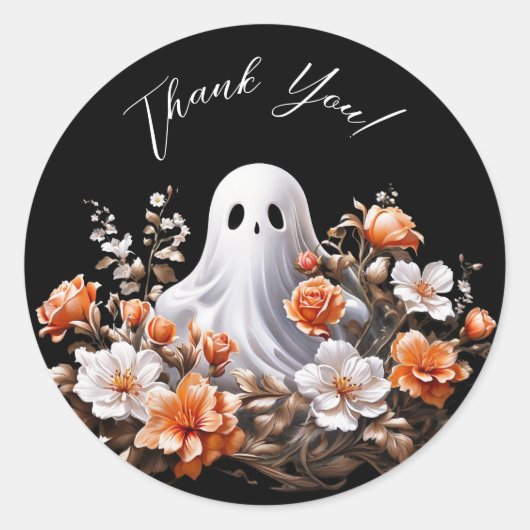Ghost and Flowers Halloween Dank u Stickers (Voorkant)