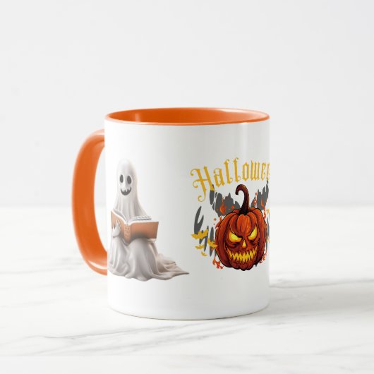 Ghost and Pumpkin lezen" Halloween Mok (Voorkant links)