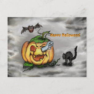 Ghost Bat en Cat, Happy Halloween! Briefkaart