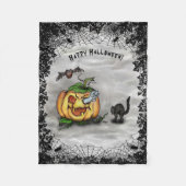 Ghost, Bat en Cat, Happy Halloween. Fleece Deken (Voorkant)