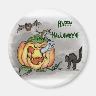 Ghost, Bat en Cat, Happy Halloween. Magneet