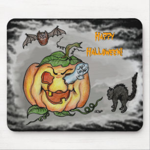 Ghost, Bat en Cat, Happy Halloween. Muismat