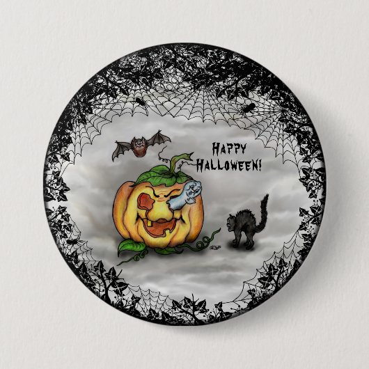 Ghost, Bat en Cat, Happy Halloween. Ronde Button 7,6 Cm (Voorkant)