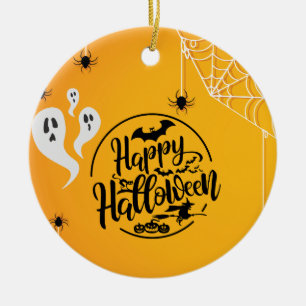 GHOST BAT SPIN WEB ILLUSTRATIE HALLOWEEN KERAMISCH ORNAMENT