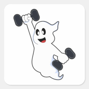 Ghost bij Sterke training met Dumbbells Vierkante Sticker