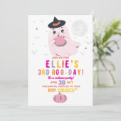 Ghost Birthday Pumpkins Meisjes Pink Kaart (Staand voorkant)