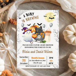 Ghost, Black Cat, Pumpkin: Halloween Baby shower Kaart