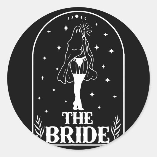 Ghost Bride Coven Gothic Halloween Wedding Bachelo Ronde Sticker (Voorkant)