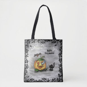 Ghost, Cat, Bat en Pumpkin, Happy Halloween! Draagtas