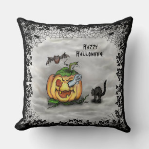 Ghost, Cat, Bat en Pumpkin, Happy Halloween! Kussen