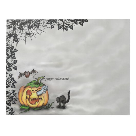 Ghost, Cat, Bat en Pumpkin, Happy Halloween! Notitieblok (Voorkant)
