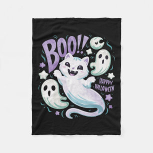 Ghost Cat Boo Kat Halloween Fleece Deken