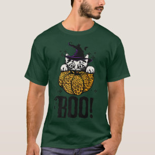 Ghost Cat Boo Pet Peekaboo Halloween Cat Leopard P T-shirt