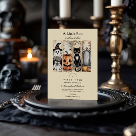 Ghost Cat Gothic Halloween Baby shower Kaart