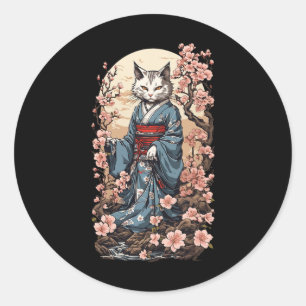 Ghost Cat met Kimono Japanse Yokai Folklore Desi Ronde Sticker