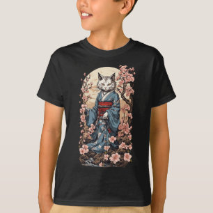 Ghost Cat met Kimono Japanse Yokai Folklore Desi T-shirt