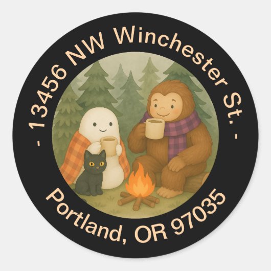 Ghost, Cat & Sasquatch - Retouradreslabel Ronde Sticker (Voorkant)