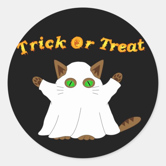 Ghost Cat Trick or treat Ronde Sticker (Voorkant)