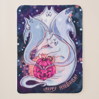 Ghost Cats Pumpkin Blanket Sherpa Deken