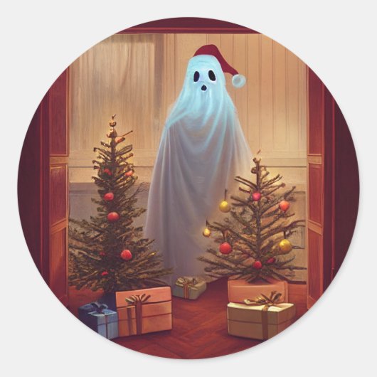 Ghost Celebrating Kerstmis Ronde Sticker (Voorkant)