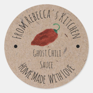 Ghost Chili Thuisgemaakte Hete Saus Kraft Papier Ronde Sticker