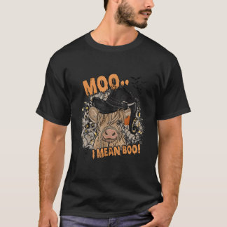Ghost Cow Moo I Mean Boo Pumpkin Moon Halloween T-shirt