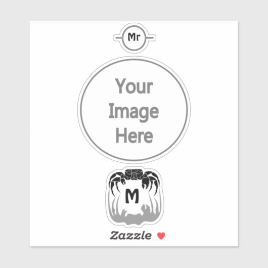 Ghost Crab Silhouette Casting a Shadow Monogram Sticker (Vel)