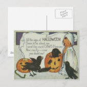 Ghost Crow Jack O Lantaarn Pompoen Zwart Kat Briefkaart (Voorkant / Achterkant)