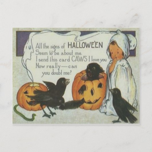 Ghost Crow Jack O Lantaarn Pompoen Zwart Kat Briefkaart (Voorkant)