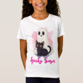 Ghost Cute Black Cat Pink Spooky Season T-shirt (Voorkant)