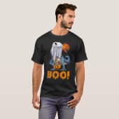 Ghost Dinosaur T rex Funny Boo Halloween Boys Mann T-shirt (Voorkant volledig)