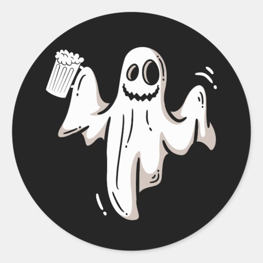 Ghost Drink Beer Funny Halloween Ronde Sticker (Voorkant)