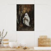 Ghost Drinking Coffee In Fall Forest Print, Ghost Poster (Keuken)