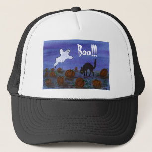 Ghost en Black Cat in Pumpkin Patch Halloween Trucker Pet
