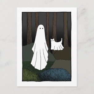 Ghost en Ghost Cat in de bossen grappig schattig Briefkaart