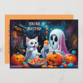 Ghost en Kitten Halloween Feestuitnodiging Aankondiging (Voorkant / Achterkant)