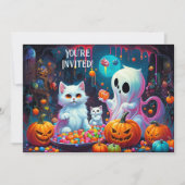 Ghost en Kittens Halloween Feestuitnodiging Aankondiging (Voorkant)