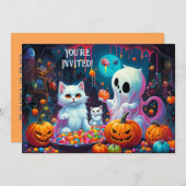 Ghost en Kittens Halloween Feestuitnodiging Aankondiging (Voorkant / Achterkant)