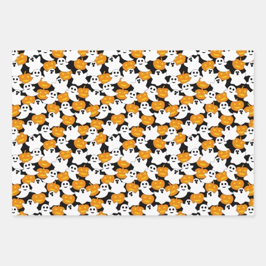 Ghost en Pumpkin Halloween Pattern Inpakpapier Vel (Voorkant)