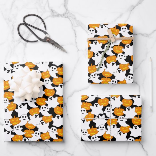 Ghost en Pumpkin Halloween Pattern Inpakpapier Vel (Voorkant)