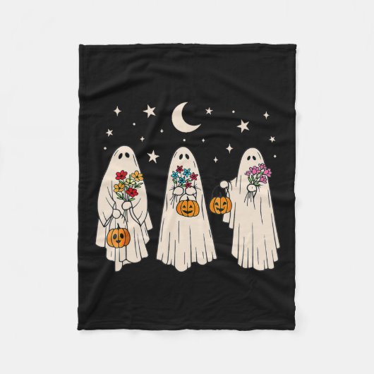 Ghost Floral Groovy  Retro Halloween Costum Fleece Deken (Voorkant)