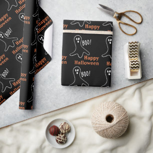 Ghost Gezegde Boo Happy Halloween Zwart en Sinaasa Cadeaupapier