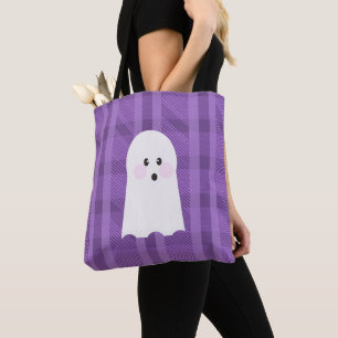 Ghost Ghoul Paarse Geruite Halloween Draagtas