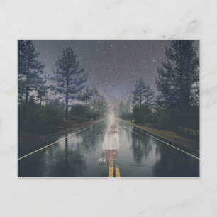 Ghost Girl Road Night Halloween Scary Horror Briefkaart